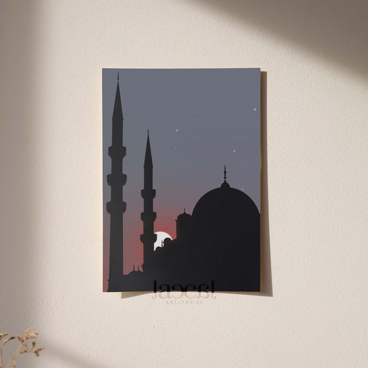 Turkish Mosque in The Sunset Silhouette