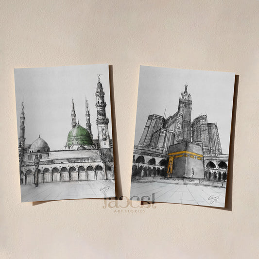 New Sketch of Islamic Art Kaaba and Masjid Nabawi