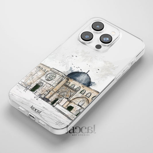Muslim iPhone Clear Case with Sketch Drawing of Masjid Al Aqsa in Palestine