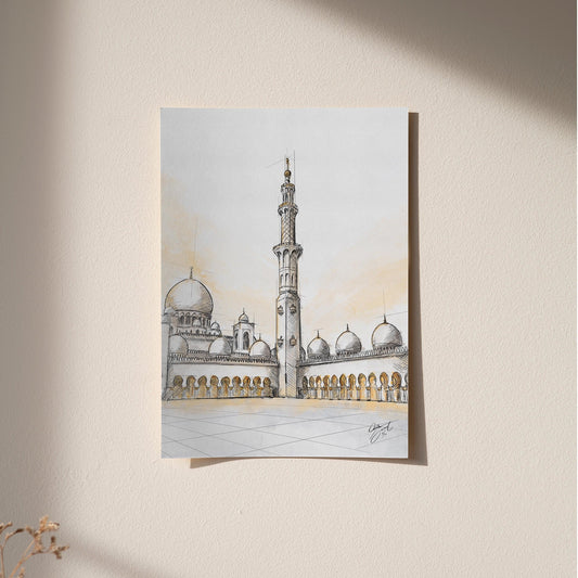 Sheikh Zayed Grand Mosque - Sketch Watercolor - Islamic Poster